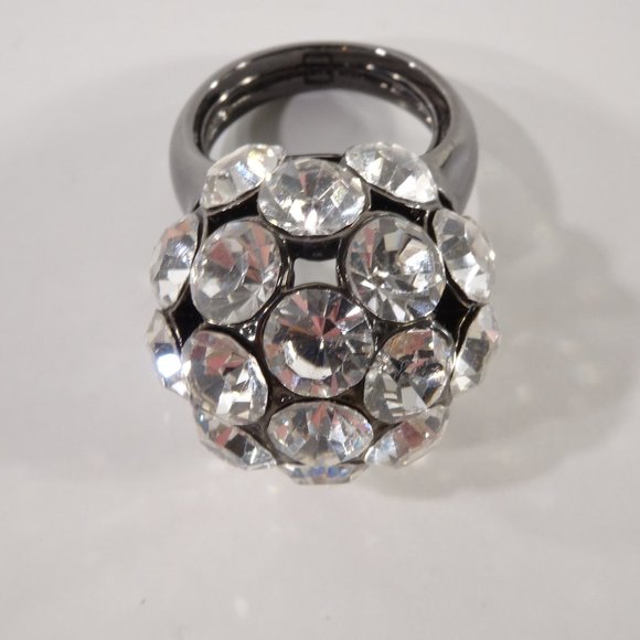 Neiman Marcus Crystal Hematite Disco Fireball Statement Ring NWT 220 - Picture 2 of 16